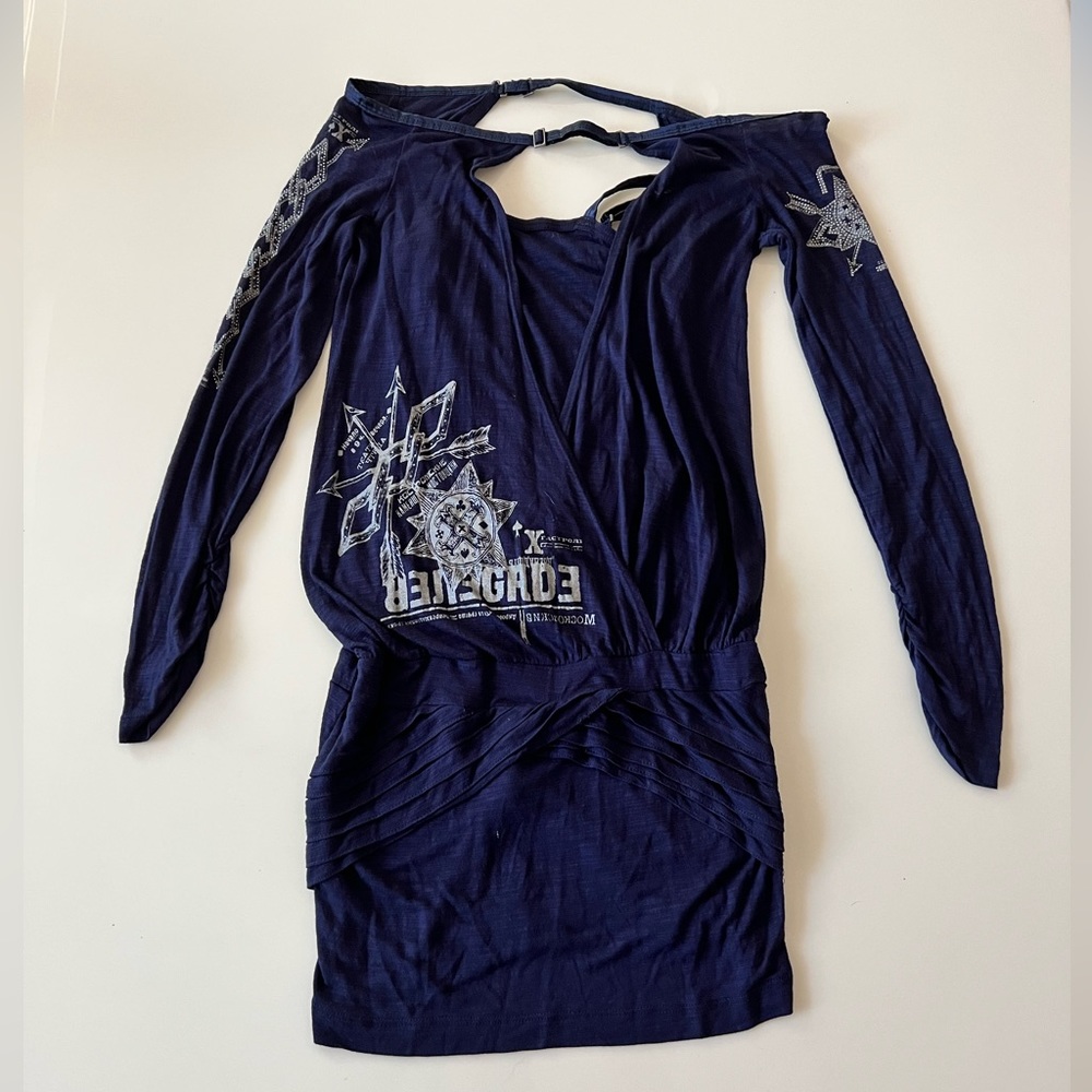 SALVAGE Gothic mini Dress Blue Navy with Silver details size Small